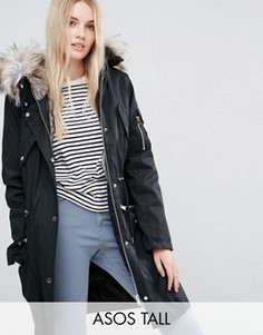 Парка со съемной подкладкой из искусственного меха ASOS TALL - Черный