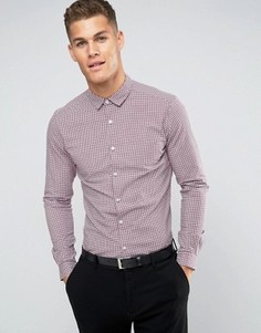 Бордовая рубашка скинни в мелкую клеточку ASOS - Красный