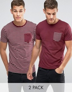 2 полосатые футболки с карманом Brave Soul - Красный