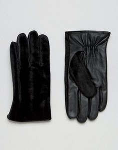 Черные кожаные перчатки с отделкой под шерсть пони ASOS - Черный