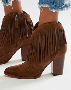 Замшевые полусапожки с бахромой Sam Edelman - Коричневый