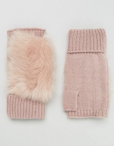 Вязаные митенки с искусственным мехом ASOS - Розовый