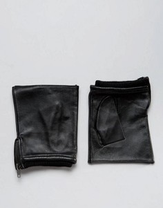 Черные кожаные перчатки без пальцев ASOS - Черный