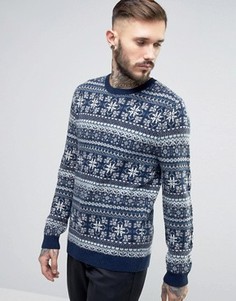 Джемпер из смешанной овечьей шерсти с узором Фэйр‑Айл ASOS - Темно-синий