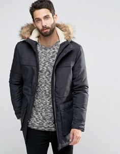Парка с подкладкой из искусственного меха и искусственным мехом на капюшоне Only &amp; Sons - Темно-синий