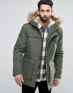 Парка с подкладкой из искусственного меха и искусственным мехом на капюшоне Only &amp; Sons - Зеленый