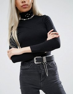 Кожаный ремень с цепочкой в стиле вестерн ASOS - Черный