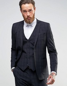 Пиджак слим в клетку ASOS - Темно-синий