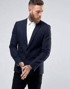 Зауженный блейзер из 100% шерсти ASOS - Темно-синий