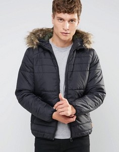 Дутая куртка с искусственным мехом на капюшоне Jack &amp; Jones Originals - Черный
