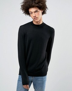 Черный джемпер из мериносовой шерсти с высоким воротом ASOS - Черный