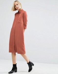 Платье-рубашка миди в стиле casual от ASOS - Оранжевый