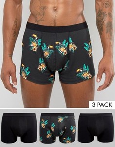 3 боксеров-брифов (с туканами и цветами/др.) ASOS - СКИДКА 20 - Черный