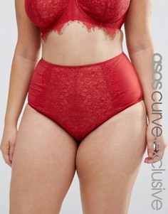 Трусы с завышенной талией и мелкой бахромой эксклюзивно для ASOS CURVE - Красный