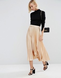 Плиссированная атласная юбка миди ASOS - Кремовый