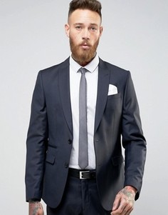Темно-синий узкий пиджак из 100% шерсти ASOS - Темно-синий