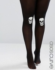 Колготки со светящимися в темноте черепами на коленях ASOS CURVE Halloween - Черный