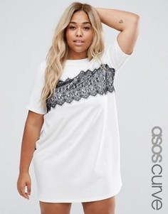 Цельнокройное платье с кружевной вставкой ASOS CURVE - Белый