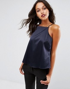 Атласный топ с запахом сзади ASOS - Темно-синий