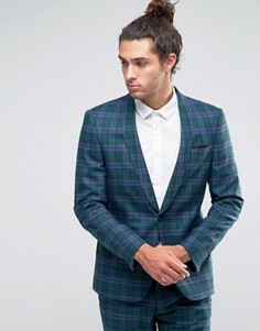 Сине-зеленый пиджак узкого кроя в клетку ASOS - Синий