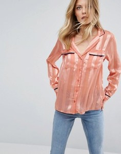 Прозрачная блузка в пижамном стиле с полосками ASOS - Розовый
