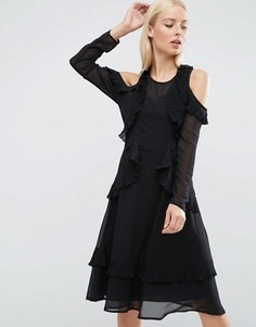 Платье миди с вырезами на плечах и складками ASOS - Черный