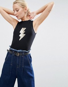 Боди с расшитой пайетками нашивкой в виде молнии ASOS - Черный