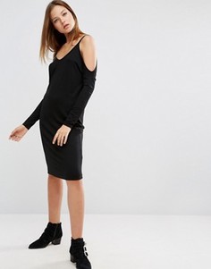 Платье-футболка миди с открытыми плечами ASOS - Черный