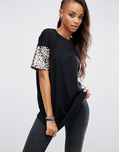 Футболка с пайетками на рукавах ASOS - Черный
