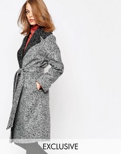 Серое пальто с контрастным oversize-воротником Helene Berman - Серый