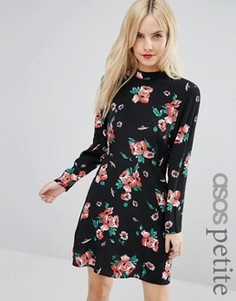 Приталенное платье с высоким воротом и цветочным принтом ASOS PETITE - Мульти