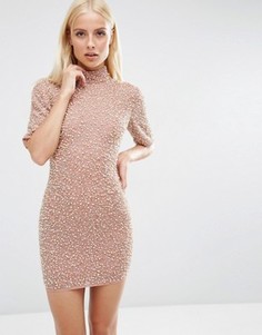 Облегающее платье мини с отделкой жемчугом ASOS Premium - Розовый