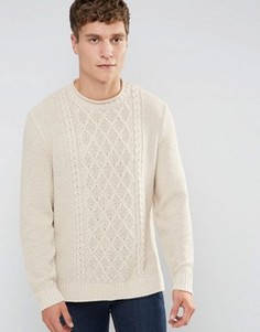 Вязаный джемпер с узором косичка и разрезами по бокам ASOS - Бежевый