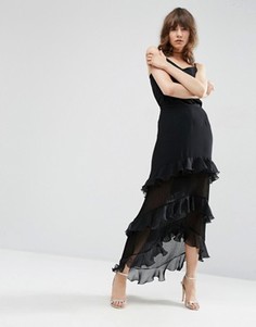 Юбка макси с оборкой и плиссировкой ASOS - Черный
