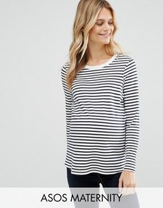 Лонгслив в полоску для беременных с круглым вырезом ASOS Maternity - Темно-синий