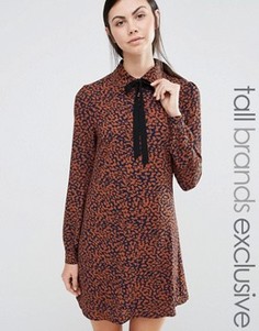 Платье с леопардовым принтом и лентой на вороте Fashion Union Tall Diana - Коричневый