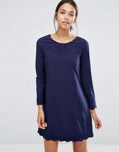 Цельнокройное платье с длинными рукавами и ажурной отделкой Uttam Boutique - Темно-синий