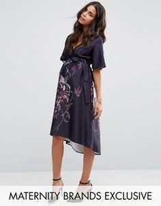 Платье миди с принтом, рукавом-бабочкой и асимметричным подолом Hope &amp; Ivy Maternity - Серый