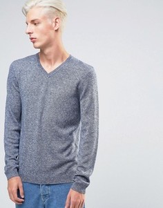 Синий джемпер из мериносовой шерсти с V‑образным вырезом ASOS - Синий