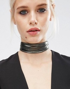 Широкое тканевое ожерелье‑чокер с эффектом металлик ASOS - Черный