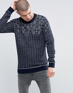 Джемпер узорчатой вязки с круглым вырезом Selected Homme - Темно-синий