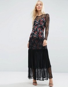 Платье макси с плиссировкой, кружевом и цветочным принтом ASOS PREMIUM - Мульти
