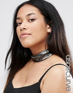 Широкое тканевое ожерелье‑чокер с эффектом металлик ASOS CURVE - Черный