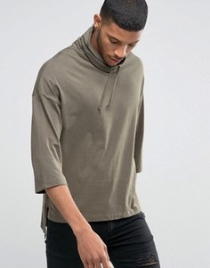 Oversize-футболка с рукавами 3/4 и воротником-труба ASOS - Зеленый