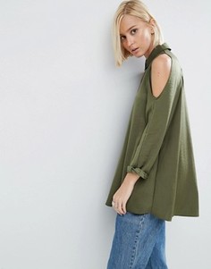 Атласная блузка с вырезами на плечах ASOS - Зеленый