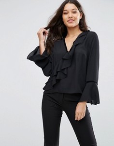 Блузка с рюшами и бархатной отделкой ASOS - Кремовый