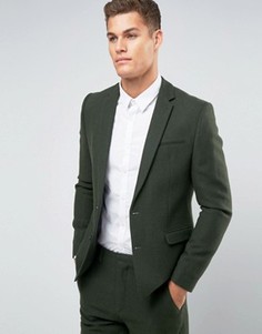 Пиджак хаки узкого кроя из 100% шерсти ASOS - Зеленый
