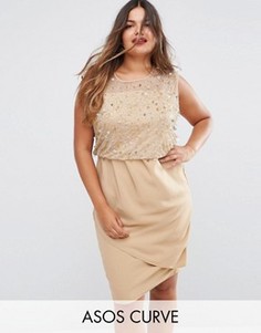 Платье миди с отделкой на лифе ASOS CURVE - Розовый