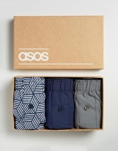 3 пары тканых боксеров с геометрическим принтом в подарочной упаковке ASOS - СКИДКА - Мульти