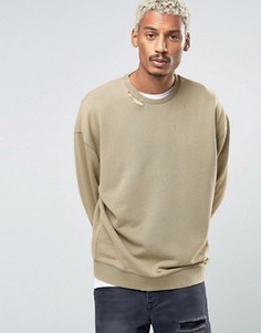 Oversize-свитшот цвета хаки с рваной отделкой у горловины ASOS - Зеленый